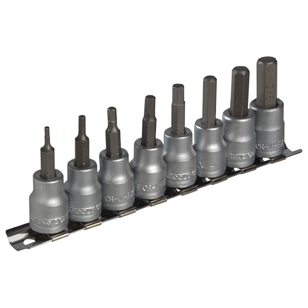 Teng M3811 Socket Clip Rail AF Hex Set of 8 3/8in Drive