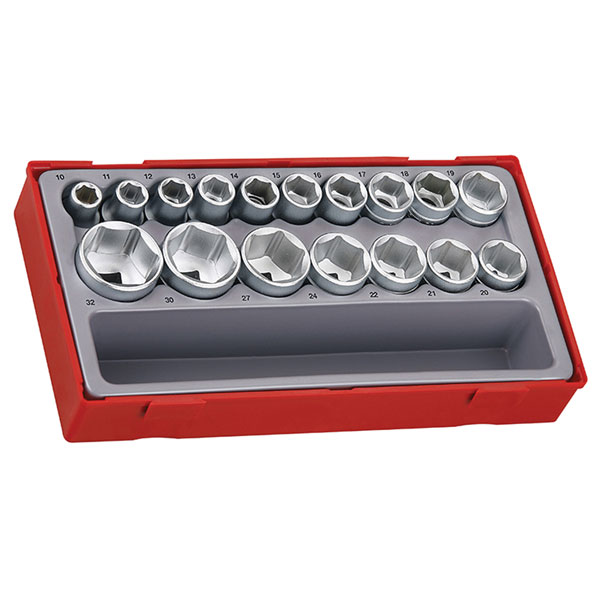 Teng TT1217-6 Metric 6-Pt Socket Set, 17 Piece - 1/2in Drive