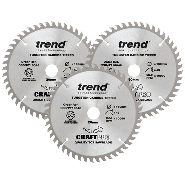 Trend CSB/165/3PK/A CraftPro Plunge Saw Blade 165 x 20mm x 48T (Pa...