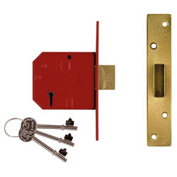 2134E 5 Lever BS Mortice Deadlock Satin Brass Finish 67mm 2.5in Box