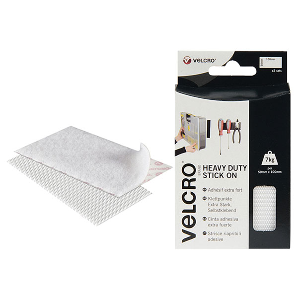 VELCRO® Brand 60239 Heavy-Duty Stick On Strips (2) 50 x 100mm Black