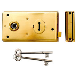 P401 Rim Lock Polished Brass Finish 138 x 76mm Visi