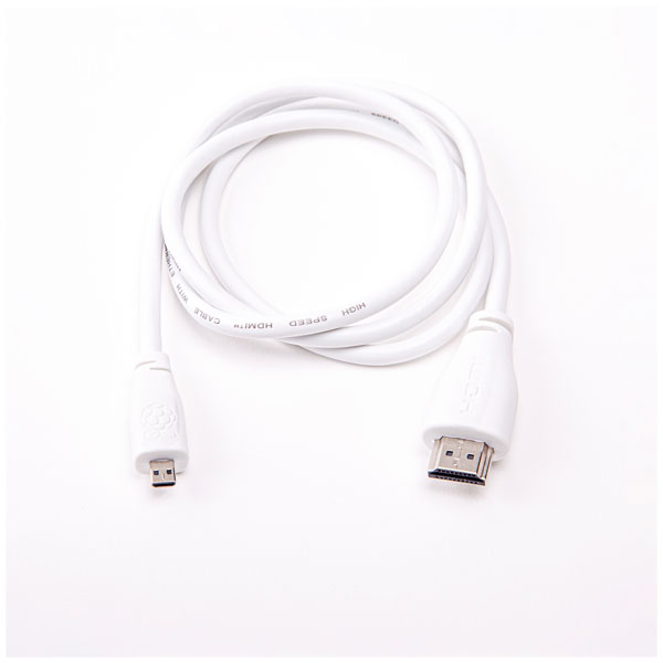 Image of Raspberry Pi 4 Model B HDMI Cable, Micro HDMI To HDMI, 1m, White