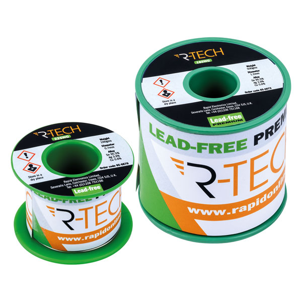 R-TECH 856873 Premium Lead-Free Solder 18SWG 1.2mm 0.5kg Reel