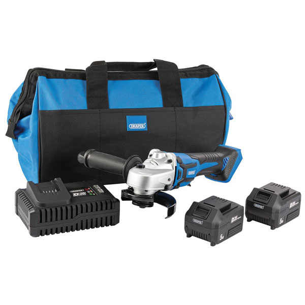 Draper 99730 D20 20V 115mm Brushless Grinder Kit (+2x5Ah Batts, Ch...