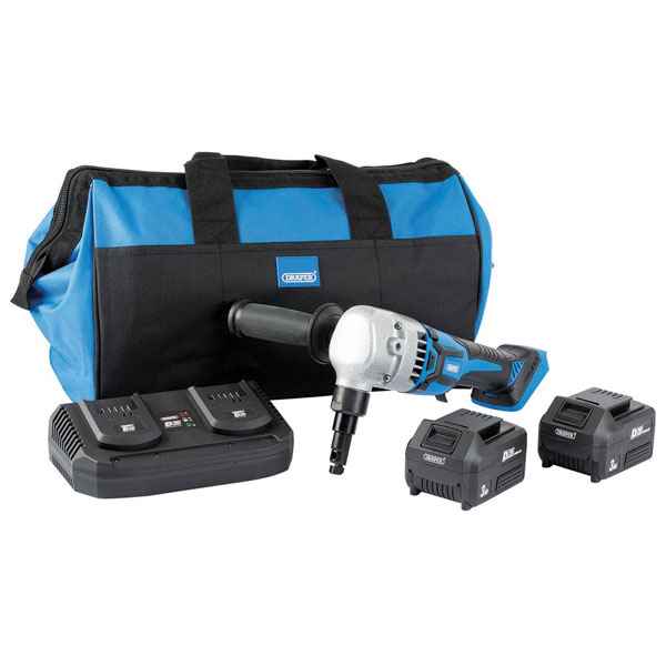 Draper 99736 D20 20V Brushless Nibbler Kit (+2x3Ah Batts, Twin Cha...