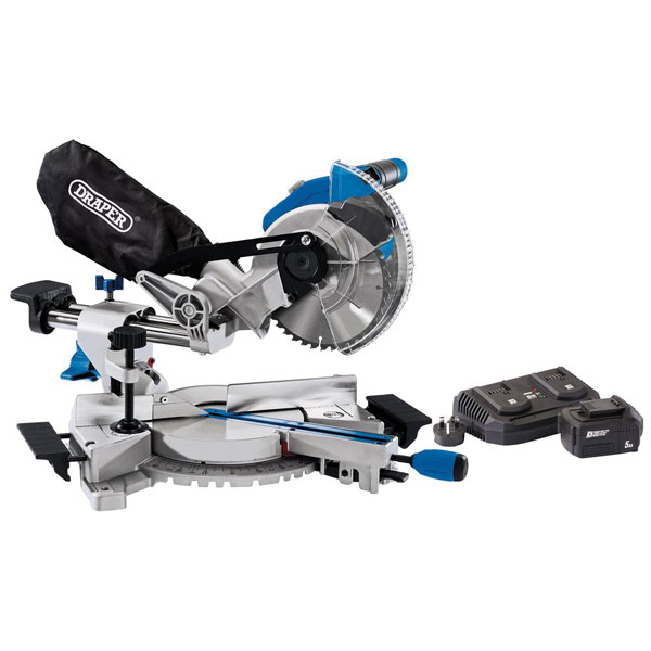 Draper 99970 D20 20V Brushless 185mm Sliding Mitre Saw 5Ah Bat & T...