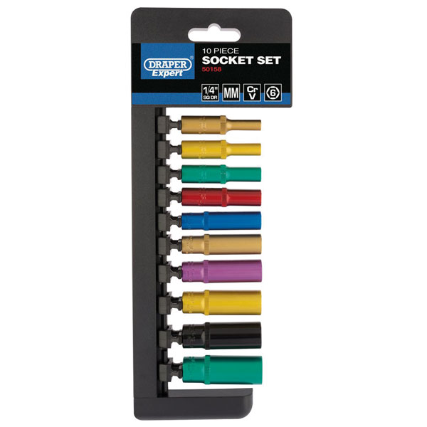 Draper Expert 50158 1/4" Sq. Dr. Metric Coloured Deep Socket Set (...