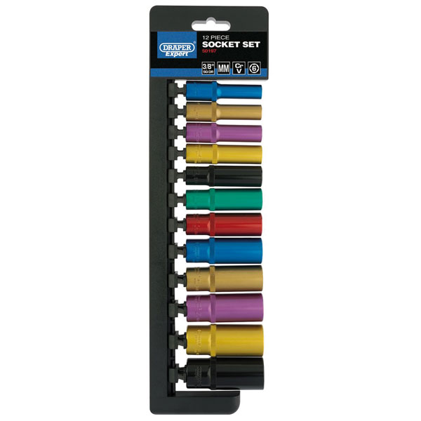  50197 3/8" Sq. Dr. Metric Coloured Deep Socket Set (12 Piece)