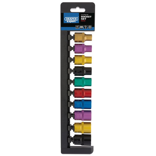 Draper Expert 50493 1/2" Sq. Dr. Metric Coloured Socket Set (10 Piece)