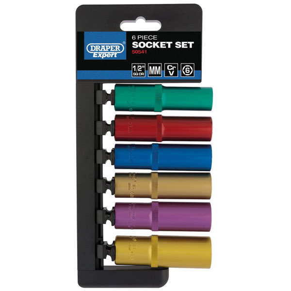 Draper Expert 50541 1/2" Sq. Dr. Metric Coloured Deep Socket Set (...