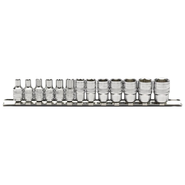  16487 1/4" Sq. Dr. Metric Socket Set on Metal Rail (13 Piece)