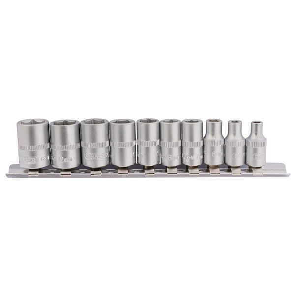  16398 1/4" Sq. Dr. Metric socket on Metal Rail (10 Piece)