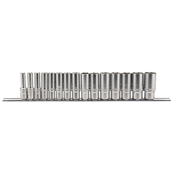  16494 3/8" Sq. Dr. Metric Deep Socket Set on Metal Rail (15 Piece)
