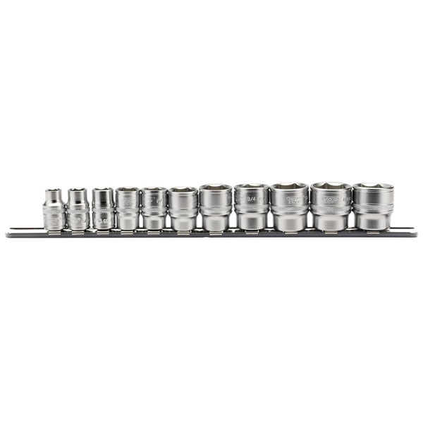  16493 3/8" Sq. Dr. Imperial Socket Set on Metal Rail (11 Piece)