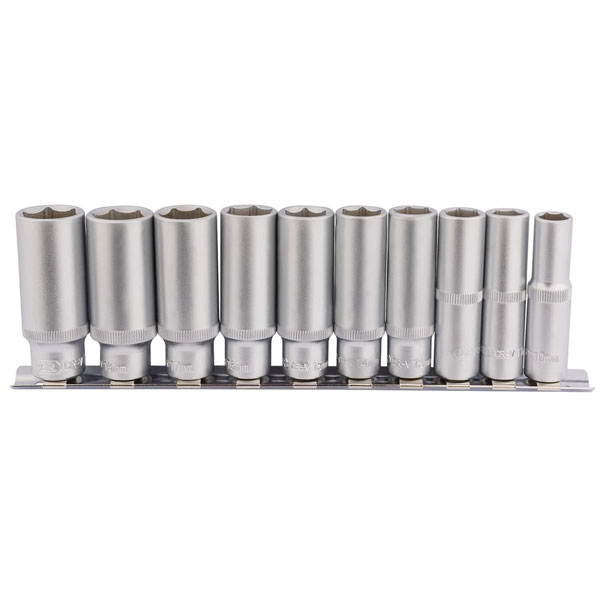  16401 3/8" Sq. Dr. Deep Socket Set on Metal Rail (10 Piece)