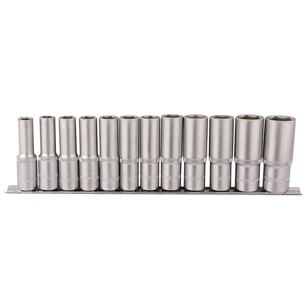  16403 1/2" Sq. Dr. Deep Socket Set on Metal Rail (12 Piece)
