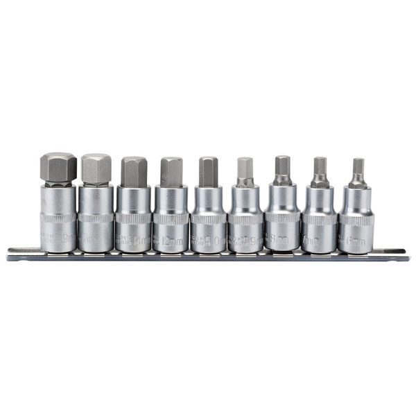  16307 1/2" Sq. Dr. 55mm Long Metric Hexagonal Socket Bit Set 9 Pc