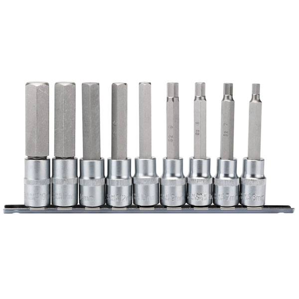  16308 1/2" Sq. Dr. 100mm Long Metric Hexagonal Socket Bit Set 9 Pc
