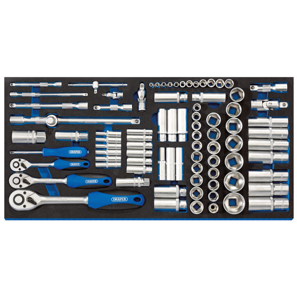  63540 1/4", 3/8", & 1/2" Socket Set Full Drawer EVA Insert Tray 84Pc