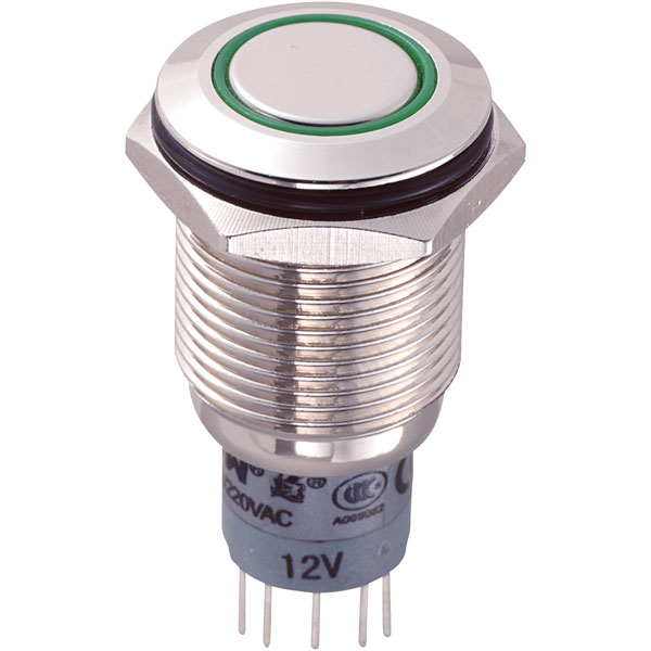 R-TECH 524589 16mm IP67 Vandal Resistant Switch DPDT Red Ring LED ...