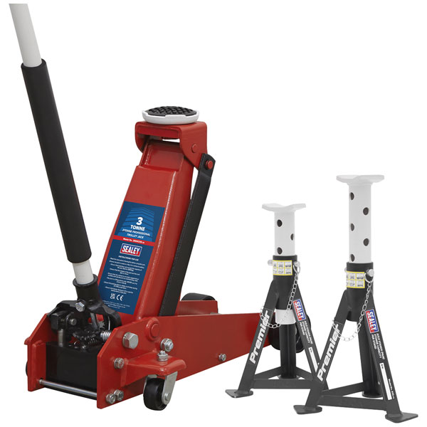 Sealey 3000CXDCOMBO1 Trolley Jack 3t & Axle Stands (Pair) 3t per S...