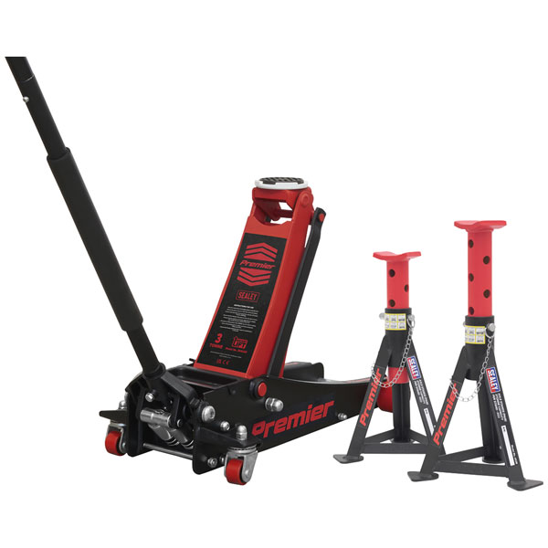 Sealey 3040ARCOMBO Trolley Jack 3t & Axle Stands (Pair) 3t per Sta...