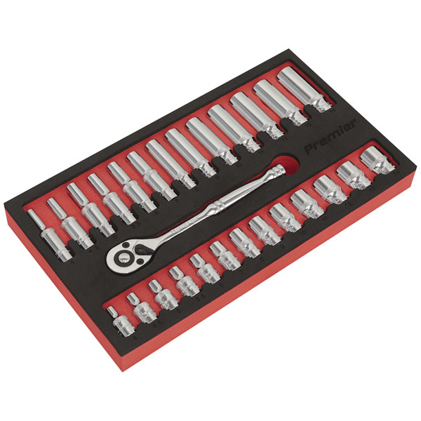 Sealey AK66721 Ratchet Wrench & Socket Set 27pc 1/4"Sq Drive