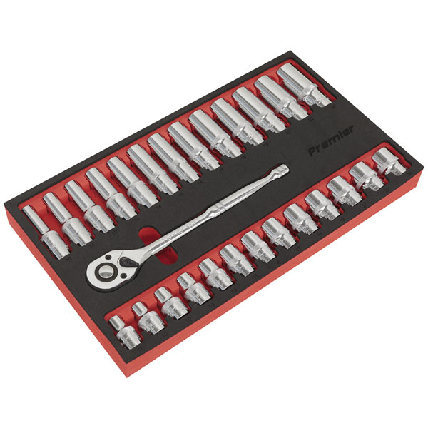 Sealey AK66723 Ratchet Wrench & Socket Set 27pc 1/2"Sq Drive