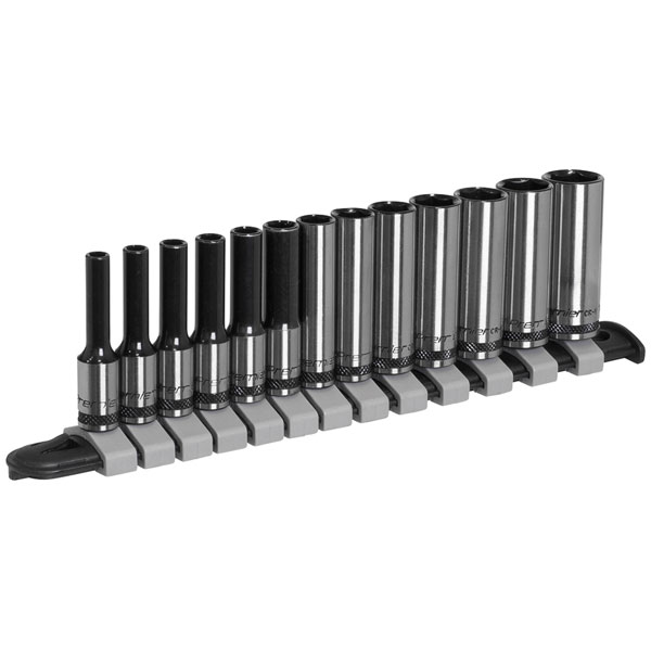 Sealey AK7991 Socket Set Deep 13pc 1/4"Sq Drive Metric - Black Series