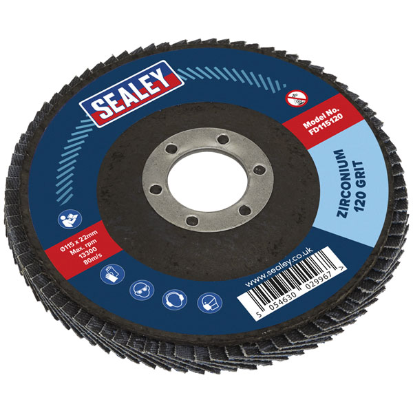 Sealey FD115120 Flap Disc Zirconium Ø115mm Ø22mm Bore 120Grit