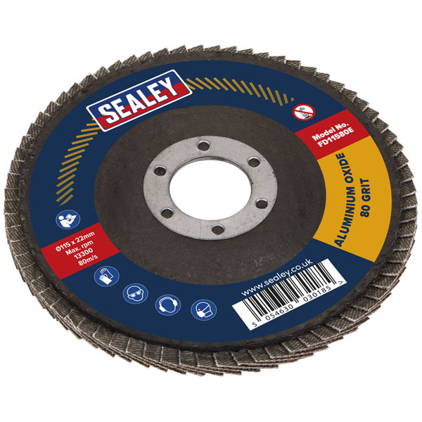 Sealey FD11580E Flap Disc Aluminium Oxide Ø115mm Ø22mm Bore 80Grit