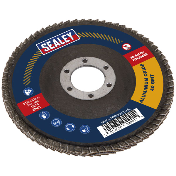 Sealey FD12540E Flap Disc Aluminium Oxide Ø125mm Ø22mm Bore 40Grit