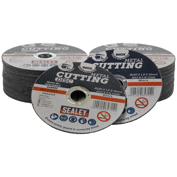 Sealey PTC/100CT50 Cutting Disc Pack of 50 Ø100 x 1.6mm Ø16mm Bore