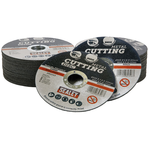 Sealey PTC/115CT50 Cutting Disc Pack of 50 Ø115 x 1.6mm Ø22mm Bore