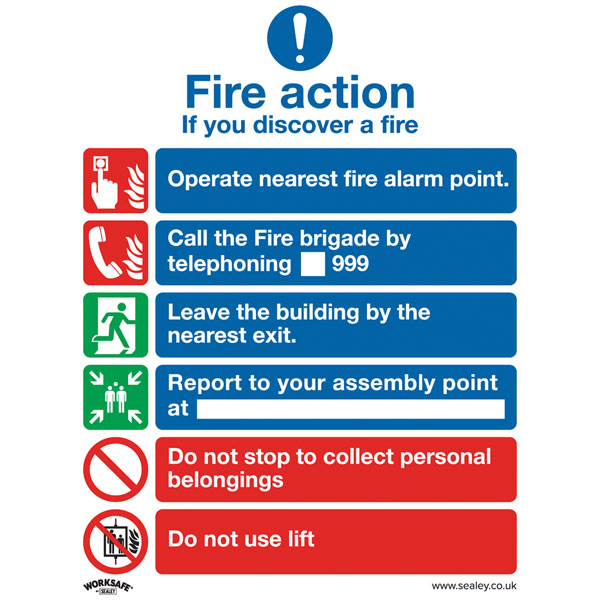 Worksafe SS19P1 Safety Sign Fire Action With Lift - Rigid Plastic