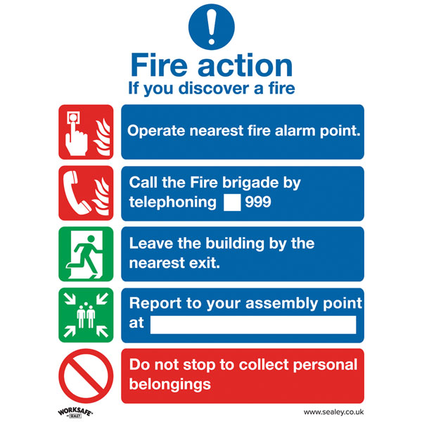 Worksafe SS20P10 Safety Sign Fire Action Without Lift - Rigid Plas...