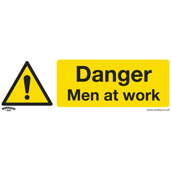 Image of Worksafe SS46V1 Warning Safety Sign - Danger Men At Work - Self-Ad...