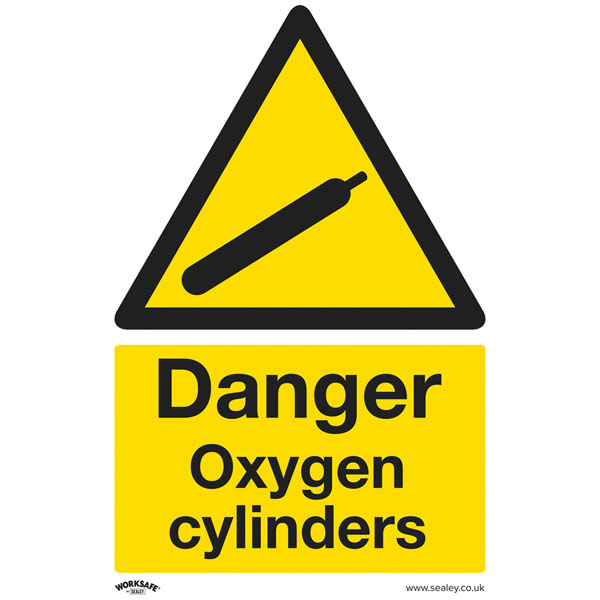 Image of Worksafe SS61V10 Safety Sign Danger Oxygen Cylinders - Self-Ad Vin...