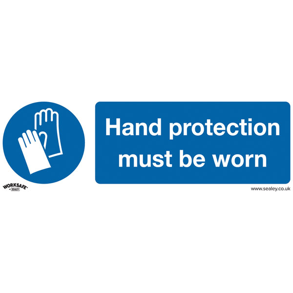 Image of Worksafe SS6V1 Safety Sign Hand Protection Must Be Worn - Self-Adh...