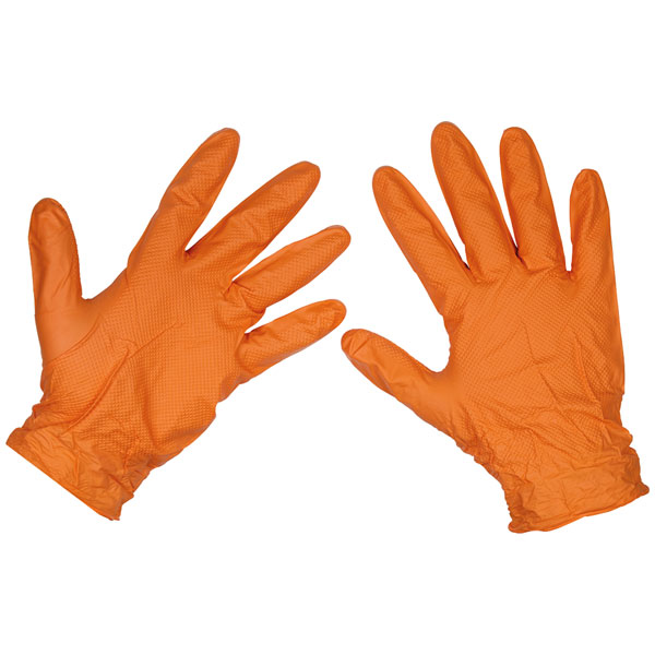  SSP56L Orange Diamond Grip Thick Nitrile Powder- Free Gloves L - PK 50