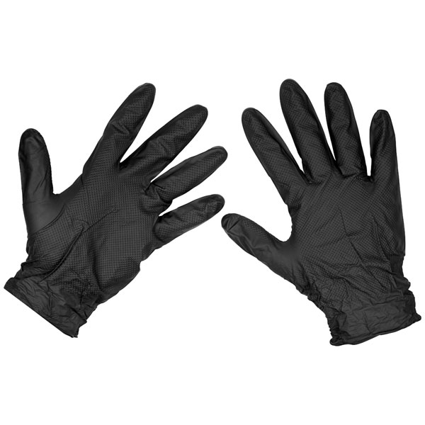  SSP57L Black Diamond Grip Thick Nitrile Powder-Free Gloves L - PK 50