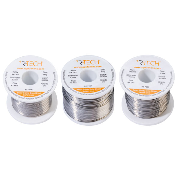 R-TECH 856989 SAC305 Solder 3% M1 Flux 0.5-2% Halide 0.7mm 500g Reel