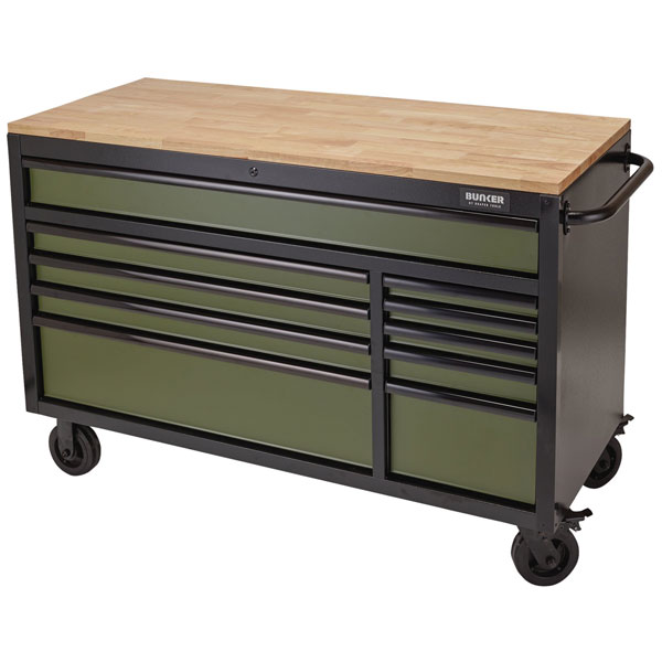  08236 BUNKER® Workbench 10 Drawer Roller Tool Cabinet 56" Green