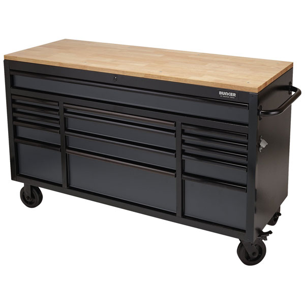 08238 BUNKER® Workbench 15 Drawer Roller Tool Cabinet 61" Grey