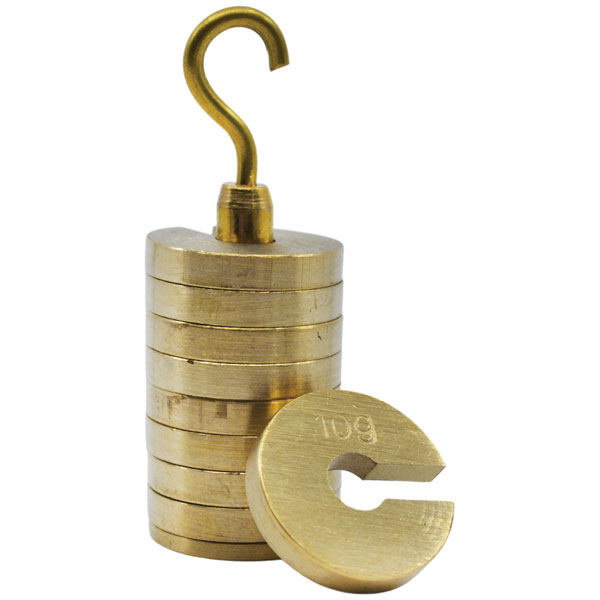 Image of EISCO PH0258A Slotted Weight Set, 100g, Brass, With Hook, Removabl...
