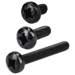 A range of R-TECH Black Pan Head Pozidriv Machine Screws.