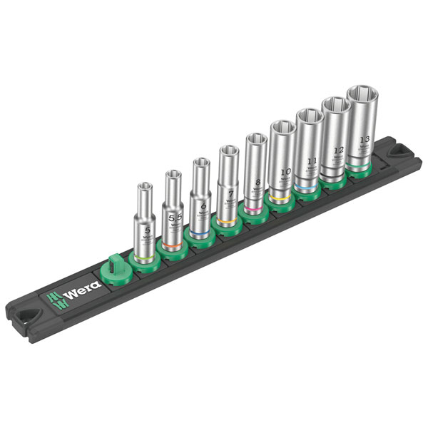 Wera 05005410001 Magnetic Socket Rail A Deep 1 Socket Set, 1/4" Dr...