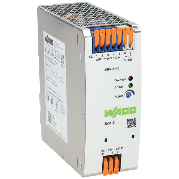 WAGO 2687-2146 Eco 2 Single Phase 24VDC10.0A DIN-35 Rail Power Supply