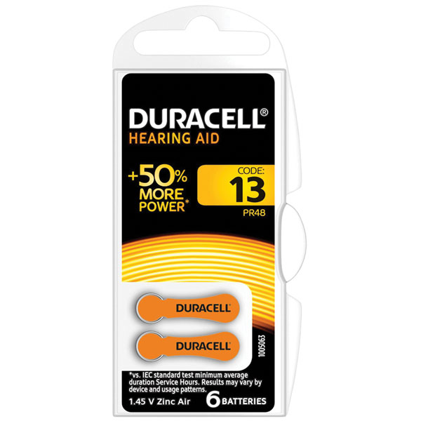 Duracell DA13 Hearing Aid Battery DA 13 - Pack of 6
